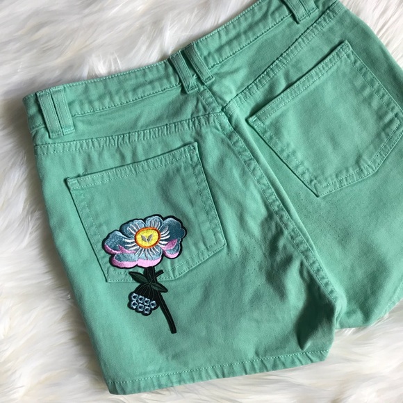 American Apparel Pants - American Apparel Teal Zip and Patch Shorts